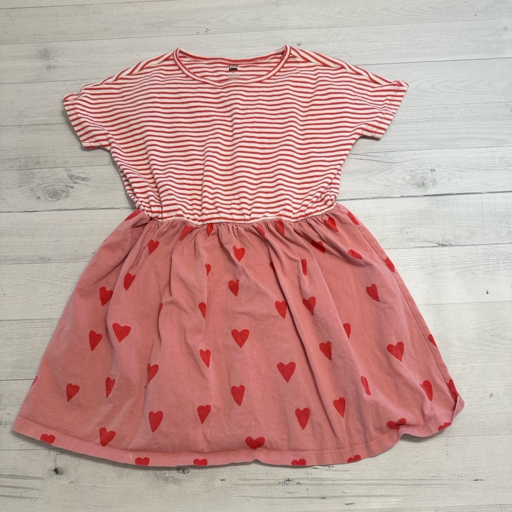 Tea collection girls striped pink heart dress size 10